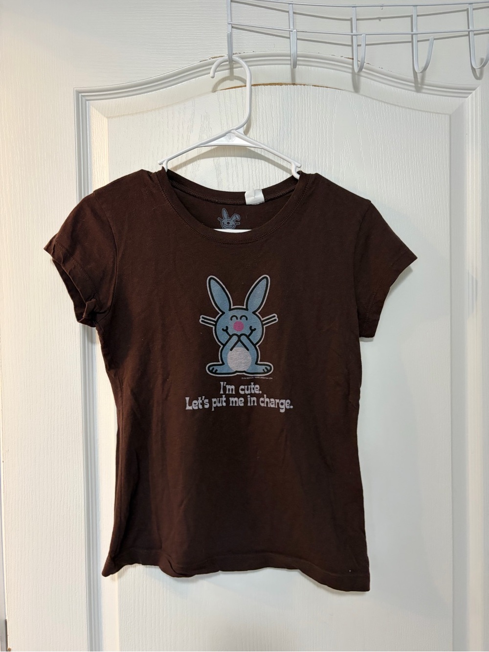 Cute Bunny Graphic Short Sleeve Tee in Brown